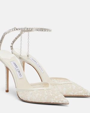 Jimmy Choo Saeda 100 Embellished Mesh Court Shoes - White