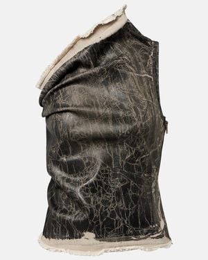 Rick Owens Athena Printed One-Shoulder Denim Top - Gray