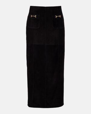 RIXO London High-Rise-Midirock Edwina Aus Veloursleder - Schwarz