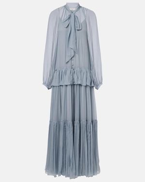 Chloé Ruffled Silk Muslin Maxi Dress - Blue