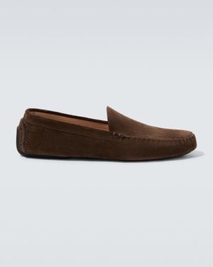 The Row New Lucca Suede Slip-On Shoes - Brown