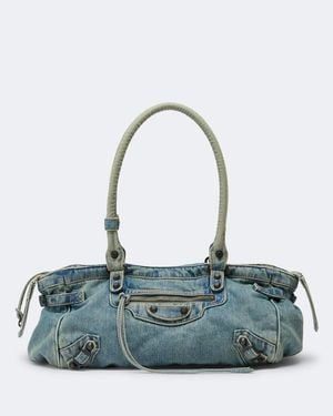 Balenciaga Schultertasche Le City East-West Aus Denim - Blau