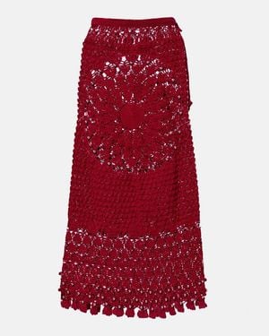 Rabanne Embellished Crochet Cotton Midi Skirt - Red