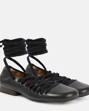 Lemaire Laced Leather Ballet Flats - Black