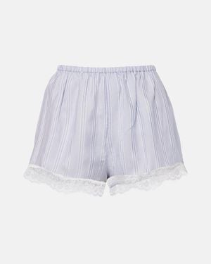 FRAME Shorts De Seda A Rayas Con Encaje - Blanco