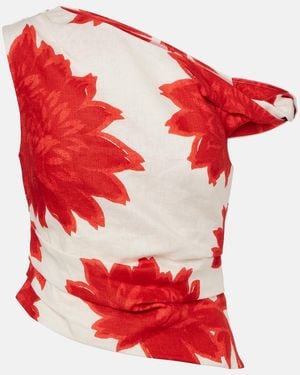 SIR. Floral Draped Linen Top - Red