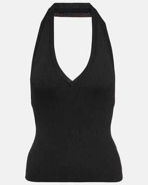 Nili Lotan Ivey Ribbed-Knit Halterneck Silk Top - Black