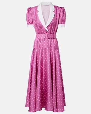 Rodarte Belted Polka-Dot Silk Twill Midi Dress - Purple