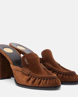 Saint Laurent Mules Le Loafer Cassandre Aus Veloursleder - Braun