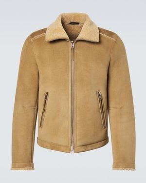 Tom Ford Shearling-Trimmed Leather Jacket - Natural