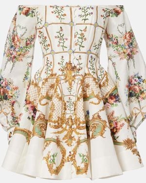 CAMILLA Floral Linen And Silk Bustier Dress - Metallic