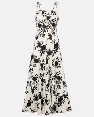 Self-Portrait Floral Linen And Cotton Midi Dress - White