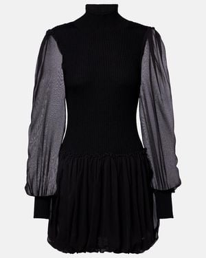 FRAME Ribbed-Knit Wool And Silk Minidress - Black