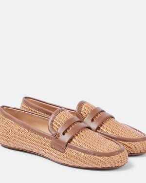 Gianvito Rossi Leather-Trimmed Raffia Loafers - Pink