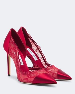 Jimmy Choo Pumps Brigitte Aus Satin Mit Spitze - Rot