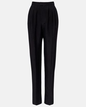 Saint Laurent Pleated Silk Straight Pants - Black