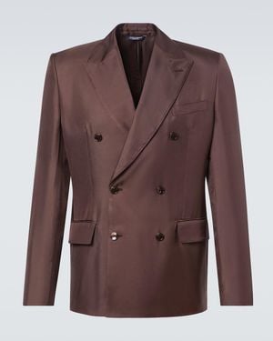 Dolce & Gabbana Double-Breasted Silk Twill Blazer - Brown