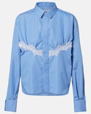 Sacai Lace-Trimmed Striped Cotton-Blend Poplin Shirt - Blue