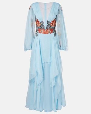 Costarellos Floral Silk Gown - Blue