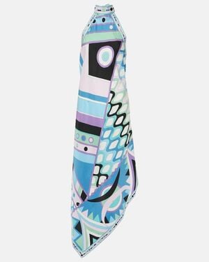 PUCCI Vivara Halterneck Silk Midi Dress - Blue