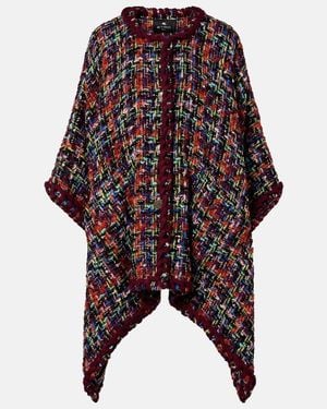 Etro Wool, Mohair, And Cotton-Blend Tweed Cape - Black