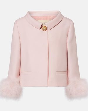Valentino Crepe Couture Feather-Trimmed Blazer - Pink
