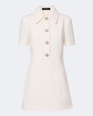Gucci Double G Wool Crepe Polo Dress - Natural
