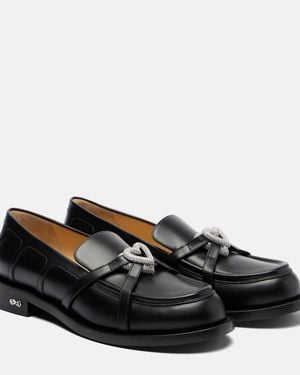 Mach & Mach Double Heart Leather Loafers - Black