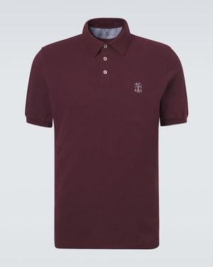 Brunello Cucinelli Logo Cotton Pique Polo Shirt - Red