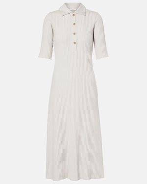 Vince Ribbed-Knit Cotton-Blend Polo Dress - White