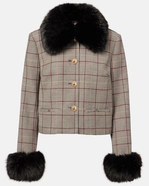 Self-Portrait Faux Fur-Trimmed Wool-Blend Jacket - Black