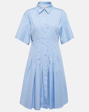 Marni Plissiertes hemdkleid aus baumwollpopeline in minilänge - Blau