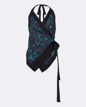 Dries Van Noten Printed Moire Wrap Top - Blue