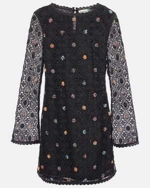 RIXO London Mylene Crochet Beaded Mini Dress - Black