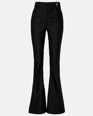 Versace Embellished Pinestripe Wool Flared Pants - Black