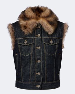 Fendi Weste Aus Denim Mit Lammfell - Schwarz