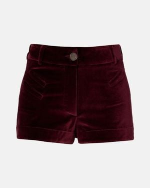 Etro High-Rise Cotton Velvet Micro Shorts - Red
