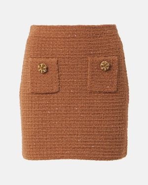 Self-Portrait Waffle-Knit Embellished Pencil Skirt - Brown