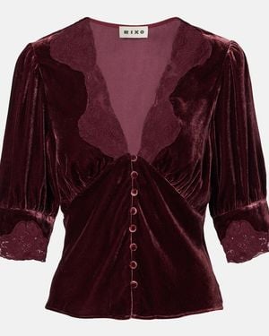 RIXO London Amanda Lace-Trimmed Velvet Top - Red
