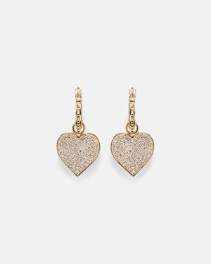 Sydney Evan 14Kt Scalloped Heart Charm Hoop Earrings With Diamonds - White