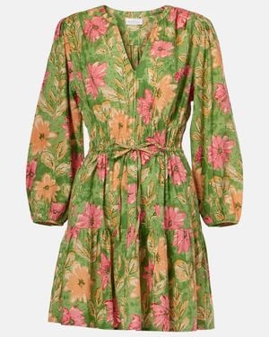 Velvet Floral Cotton Minidress - Green