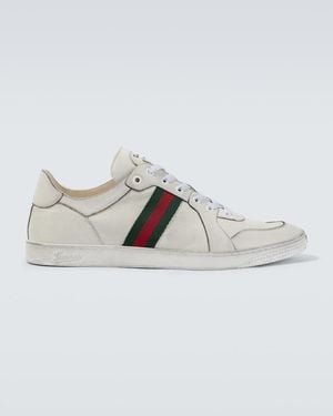 Gucci Stretch Web Stripe Leather Trainers - Metallic