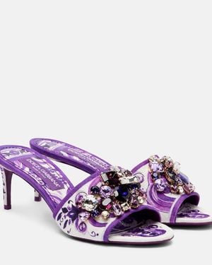 Dolce & Gabbana Brocade Mules With Jewel Embroidery - Purple