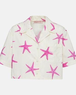 Valentino Starfish Cropped Cotton Poplin Shirt - Pink