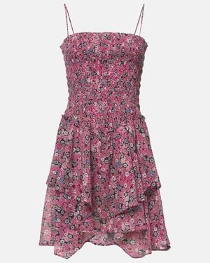 Isabel Marant Anka Shirred Tiered Printed Cotton-Voile Mini Dress - Purple