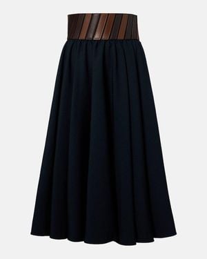 Alaïa Leather-Trimmed Wool Midi Skirt - Black