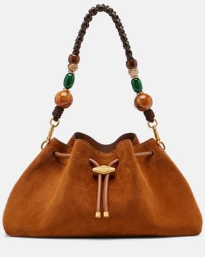 Jimmy Choo Bon Bon Medium Beaded Suede Bucket Bag - Brown