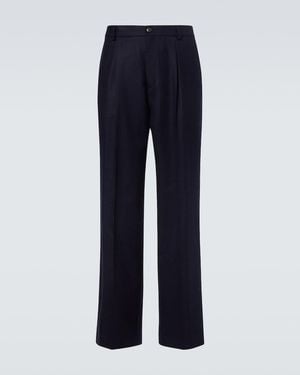 Dries Van Noten Wool Flannel Wide-Leg Trousers - Blue