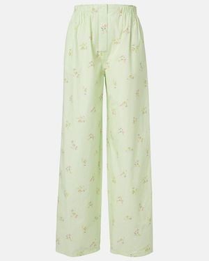 Prada Floral Cotton Wide-Leg Pants - Green