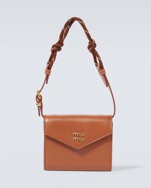 Miu Miu Logo Leather Wallet With Strap - White